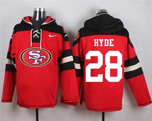  49ers #28 Carlos Hyde Red Player Pullover NFL Hoodie