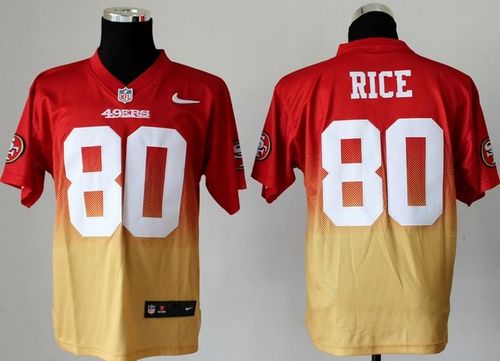  49ers #80 Jerry Rice Red/Gold Men's Stitched NFL Elite Fadeaway Fashion Jersey