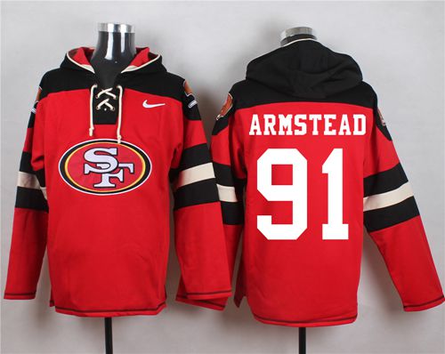  49ers #91 Arik Armstead Red Player Pullover NFL Hoodie