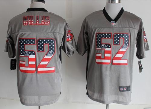  49ers #52 Patrick Willis Grey Men's Stitched NFL Elite USA Flag Fashion Jersey