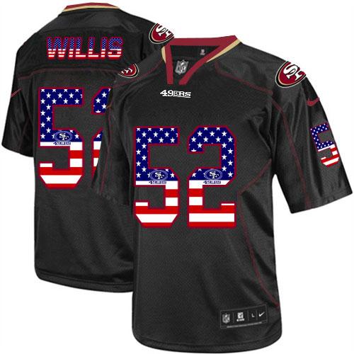  49ers #52 Patrick Willis Black Men's Stitched NFL Elite USA Flag Fashion Jersey