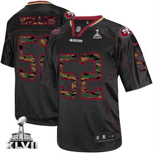  49ers #52 Patrick Willis Black Super Bowl XLVII Men's Stitched NFL Elite Camo Fashion Jersey