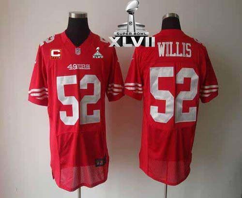  49ers #52 Patrick Willis Red Team Color With C Patch Super Bowl XLVII Men's Stitched NFL Elite Jersey