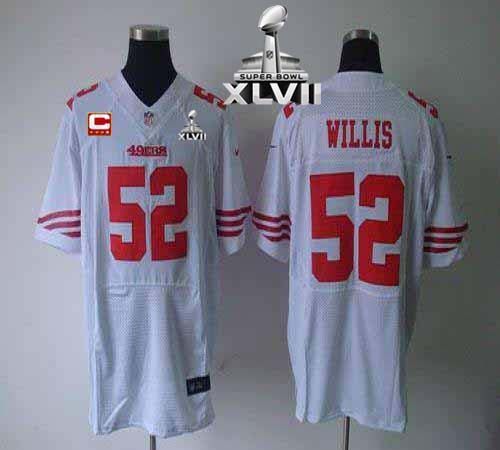  49ers #52 Patrick Willis White With C Patch Super Bowl XLVII Men's Stitched NFL Elite Jersey