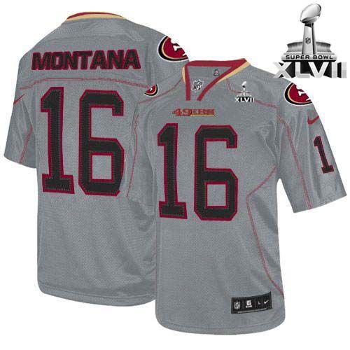  49ers #16 Joe Montana Lights Out Grey Super Bowl XLVII Men's Stitched NFL Elite Jersey