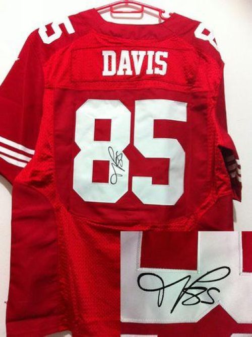  49ers #85 Vernon Davis Red Team Color Men's Stitched NFL Elite Autographed Jersey