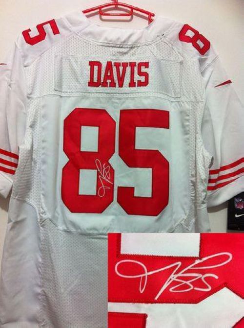  49ers #85 Vernon Davis White Men's Stitched NFL Elite Autographed Jersey