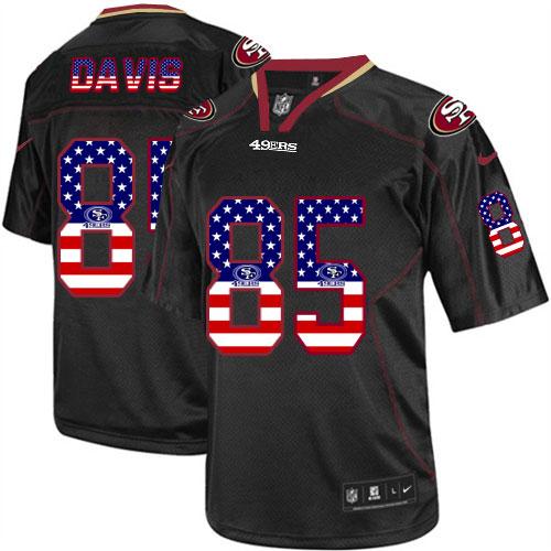  49ers #85 Vernon Davis Black Men's Stitched NFL Elite USA Flag Fashion Jersey