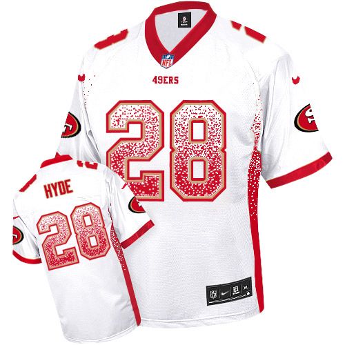  49ers #28 Carlos Hyde White Men's Stitched NFL Elite Drift Fashion Jersey