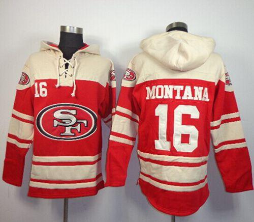  49ers #16 Joe Montana Red Sawyer Hooded Sweatshirt NFL Hoodie