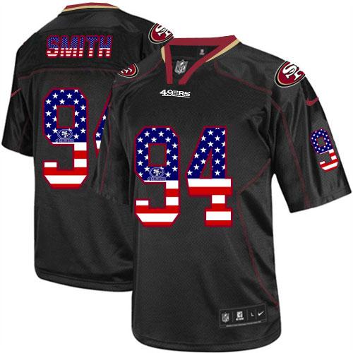  49ers #94 Justin Smith Black Men's Stitched NFL Elite USA Flag Fashion Jersey