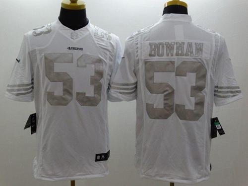 49ers #53 NaVorro Bowman White Men's Stitched NFL Limited Platinum Jersey