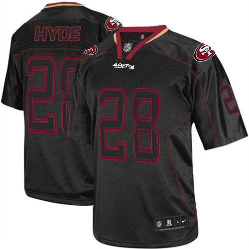  49ers #28 Carlos Hyde Lights Out Black Men's Stitched NFL Elite Jersey