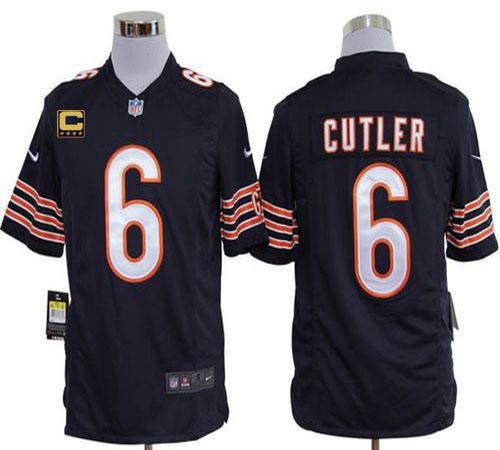  Bears #6 Jay Cutler Navy Blue Team Color With C Patch Men's Stitched NFL Game Jersey