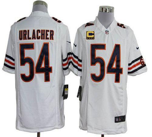  Bears #54 Brian Urlacher White With C Patch Men's Stitched NFL Game Jersey