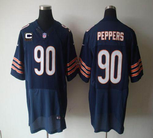  Bears #90 Julius Peppers Navy Blue Team Color With C Patch Men's Stitched NFL Elite Jersey