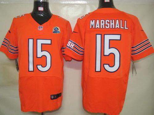  Bears #15 Brandon Marshall Orange Alternate With Hall of Fame 50th Patch Men's Stitched NFL Elite Jersey