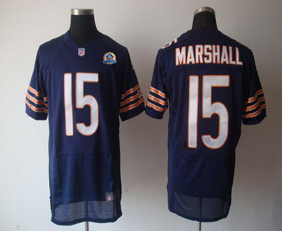  Bears #15 Brandon Marshall Navy Blue Team Color With Hall of Fame 50th Patch Men's Stitched NFL Elite Jersey