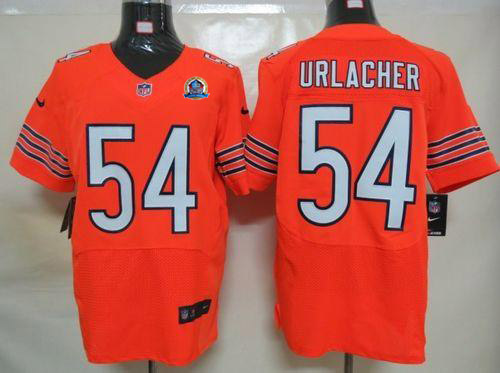  Bears #54 Brian Urlacher Orange Alternate With Hall of Fame 50th Patch Men's Stitched NFL Elite Jersey