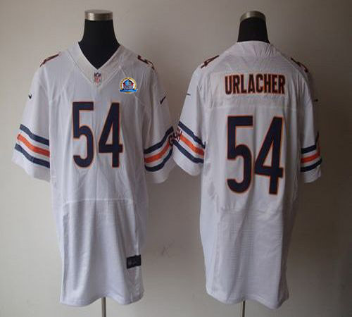 Bears #54 Brian Urlacher White With Hall of Fame 50th Patch Men's Stitched NFL Elite Jersey