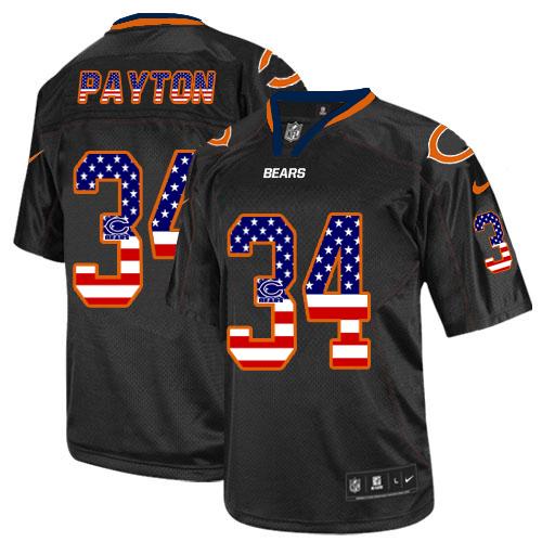  Bears #34 Walter Payton Black Men's Stitched NFL Elite USA Flag Fashion Jersey