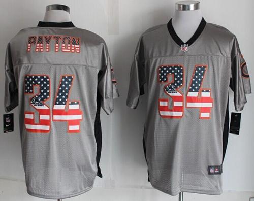  Bears #34 Walter Payton Grey Men's Stitched NFL Elite USA Flag Fashion Jersey