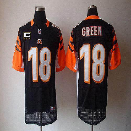  Bengals #18 A.J. Green Black Team Color With C Patch Men's Stitched NFL Elite Jersey