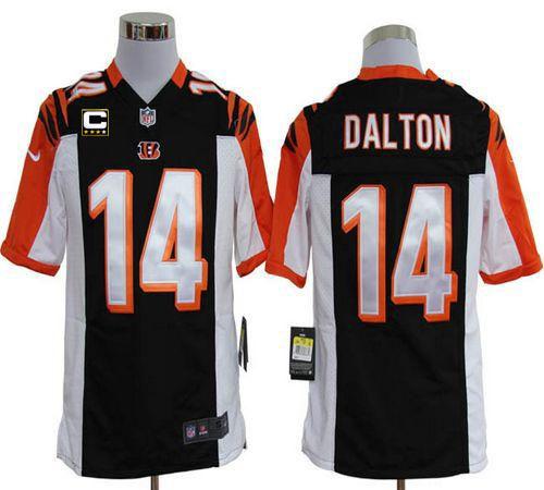  Bengals #14 Andy Dalton Black Team Color With C Patch Men's Stitched NFL Game Jersey