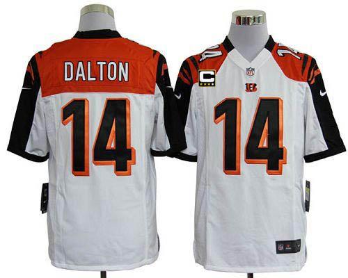  Bengals #14 Andy Dalton White With C Patch Men's Stitched NFL Game Jersey