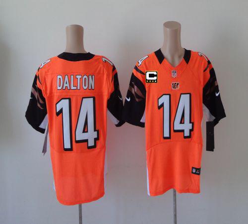  Bengals #14 Andy Dalton Orange Alternate With C Patch Men's Stitched NFL Elite Jersey
