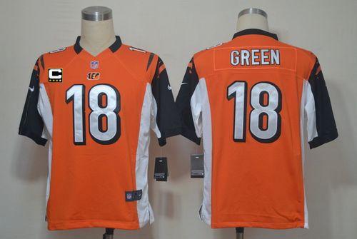 Bengals #18 A.J. Green Orange Alternate With C Patch Men's Stitched NFL Game Jersey