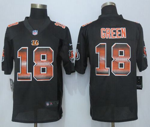  Bengals #18 A.J. Green Black Team Color Men's Stitched NFL Limited Strobe Jersey