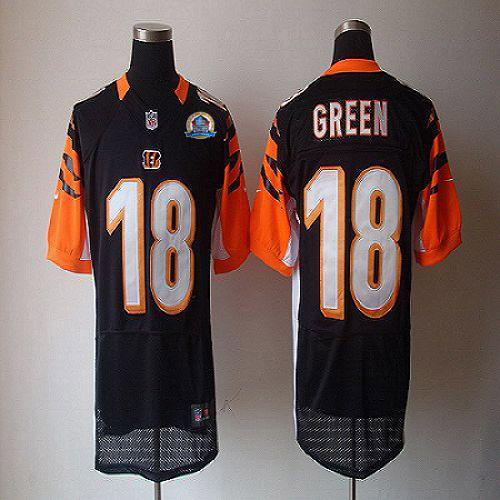  Bengals #18 A.J. Green Black Team Color With Hall of Fame 50th Patch Men's Stitched NFL Elite Jersey
