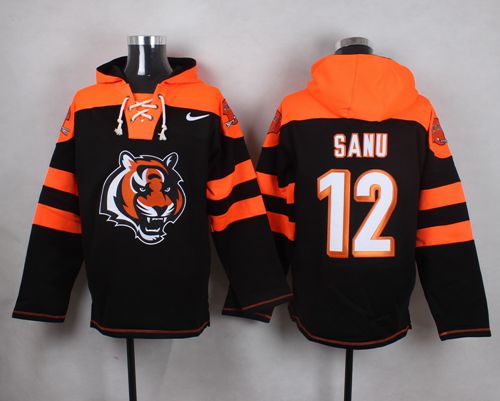  Bengals #12 Mohamed Sanu Black Player Pullover NFL Hoodie