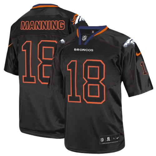  Broncos #18 Peyton Manning Lights Out Black Men's Stitched NFL Elite Jersey