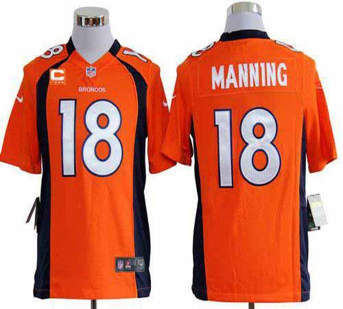  Broncos #18 Peyton Manning Orange Team Color With C Patch Men's Stitched NFL Game Jersey