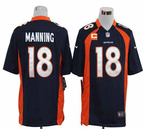  Broncos #18 Peyton Manning Navy Blue Alternate With C Patch Men's Stitched NFL Game Jersey