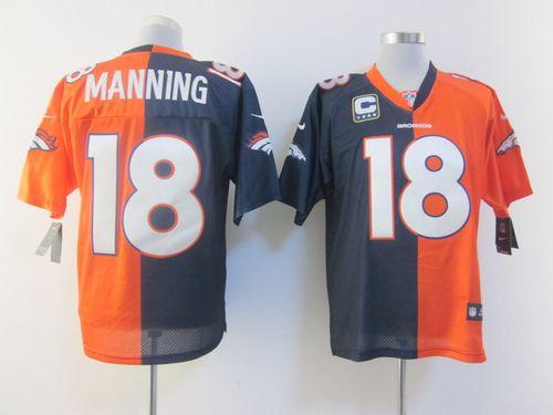  Broncos #18 Peyton Manning Orange/Navy Blue Men's Stitched NFL Elite Split Jersey