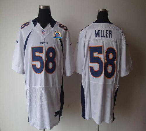  Broncos #58 Von Miller White With Hall of Fame 50th Patch Men's Stitched NFL Elite Jersey