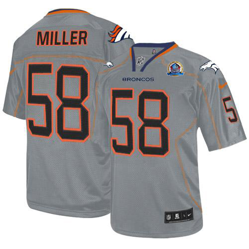  Broncos #58 Von Miller Lights Out Grey With Hall of Fame 50th Patch Men's Stitched NFL Elite Jersey
