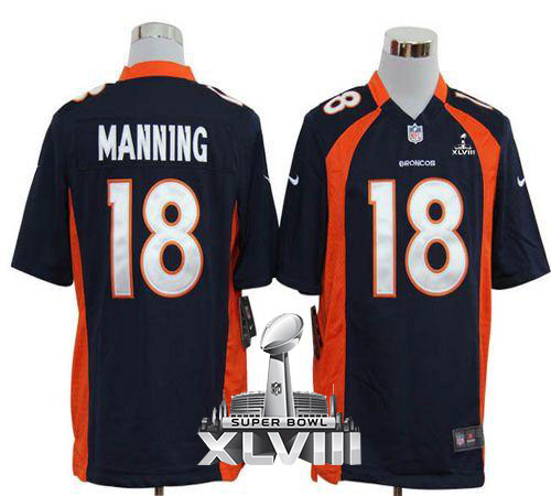  Broncos #18 Peyton Manning Navy Blue Alternate Super Bowl XLVIII Men's Stitched NFL Game Jersey