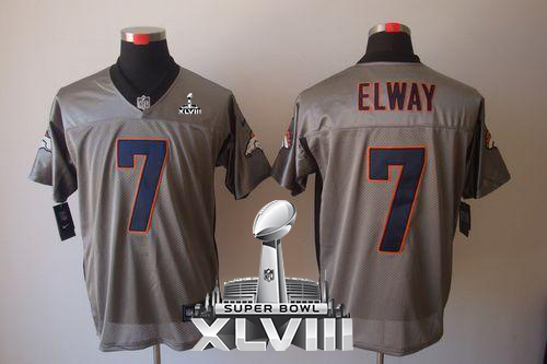  Broncos #7 John Elway Grey Shadow Super Bowl XLVIII Men's Stitched NFL Elite Jersey