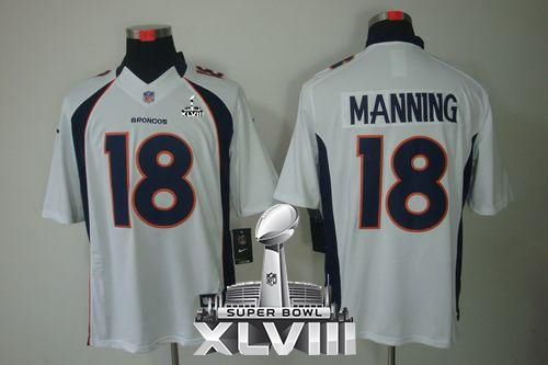  Broncos #18 Peyton Manning White Super Bowl XLVIII Men's Stitched NFL Limited Jersey