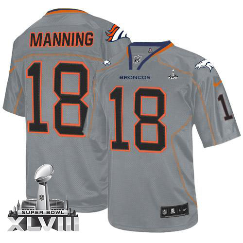  Broncos #18 Peyton Manning Lights Out Grey Super Bowl XLVIII Men's Stitched NFL Elite Jersey