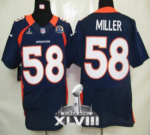  Broncos #58 Von Miller Navy Blue Alternate With Hall of Fame 50th Patch Super Bowl XLVIII Men's Stitched NFL Elite Jersey