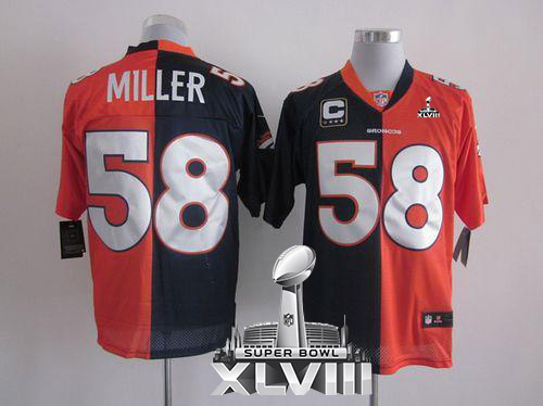  Broncos #58 Von Miller Orange/Navy Blue Super Bowl XLVIII Men's Stitched NFL Elite Split Jersey
