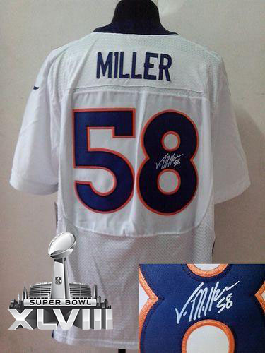  Broncos #58 Von Miller White Super Bowl XLVIII Men's Stitched NFL Elite Autographed Jersey