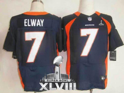  Broncos #7 John Elway Navy Blue Alternate Super Bowl XLVIII Men's Stitched NFL Elite Jersey
