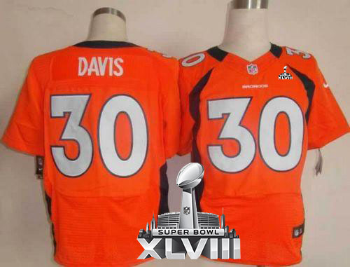  Broncos #30 Terrell Davis Orange Team Color Super Bowl XLVIII Men's Stitched NFL Elite Jersey