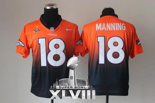  Broncos #18 Peyton Manning Orange/Navy Blue Super Bowl XLVIII Men's Stitched NFL Elite Fadeaway Fashion Jersey